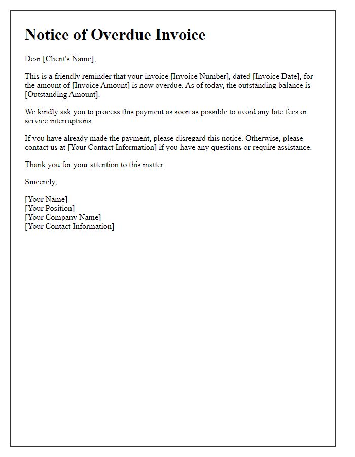 Letter template of notification for overdue services invoice