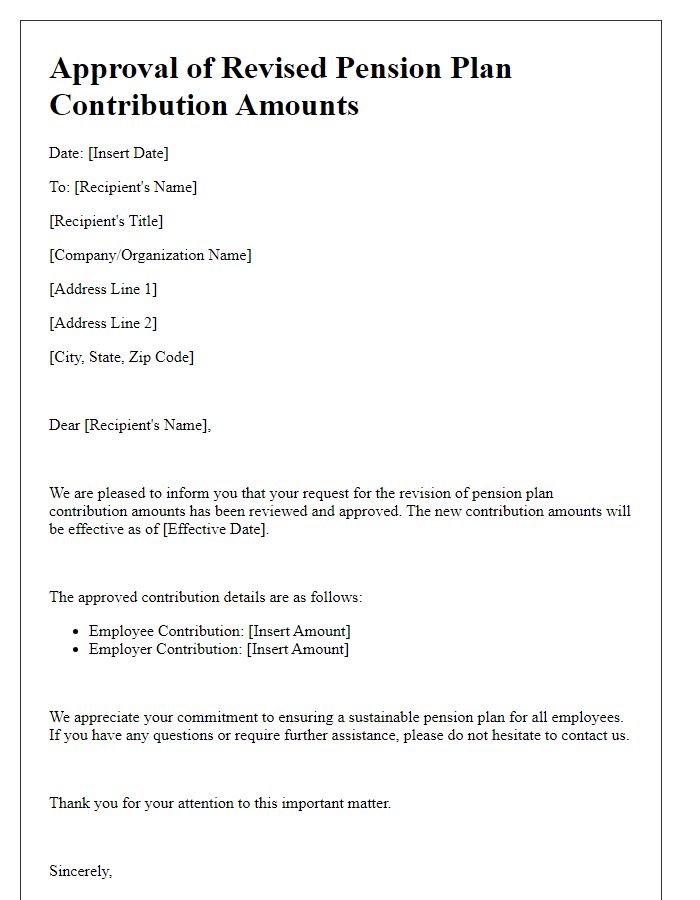 Letter template of approval for revised pension plan contribution amounts