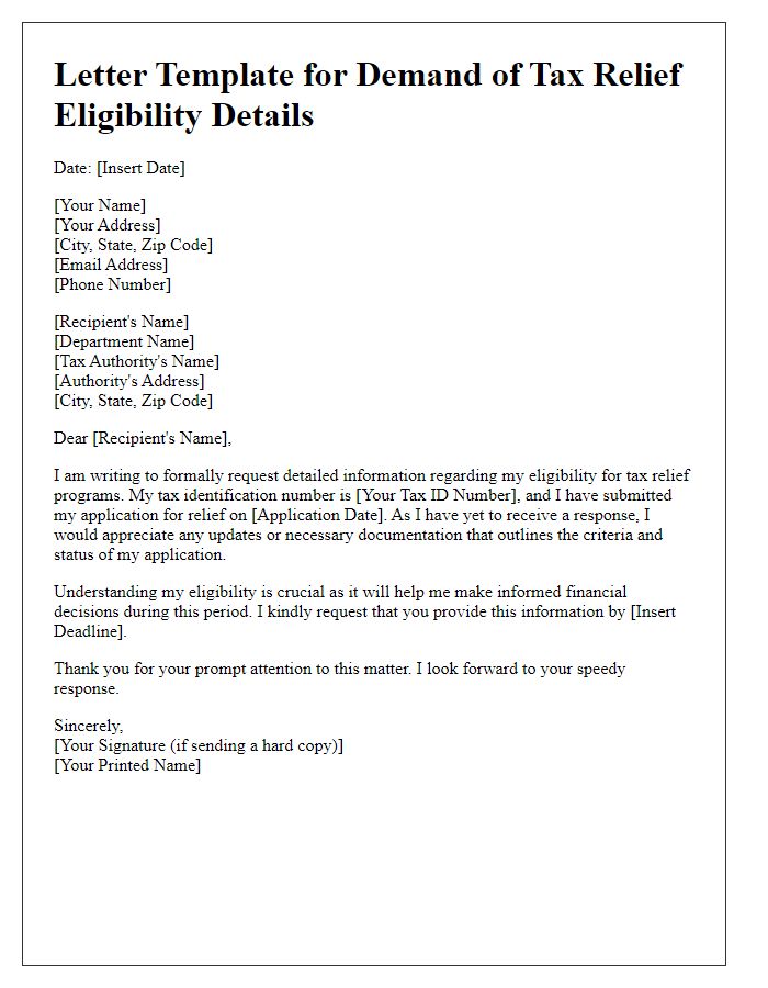 Letter template of demand for tax relief eligibility details