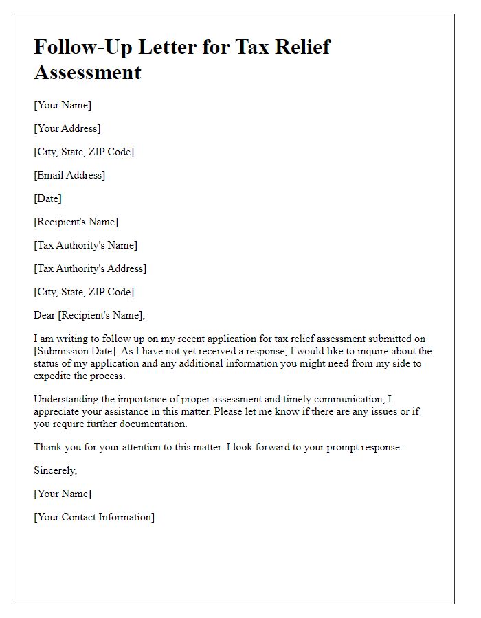 Letter template of follow-up for tax relief assessment