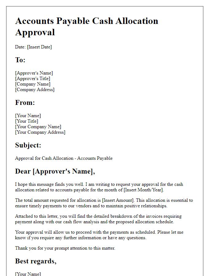 Letter template of accounts payable cash allocation approval