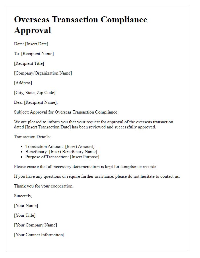 Letter template of overseas transaction compliance approval