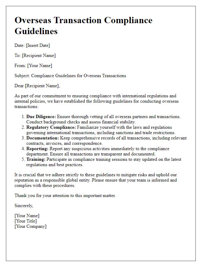 Letter template of overseas transaction compliance guidelines