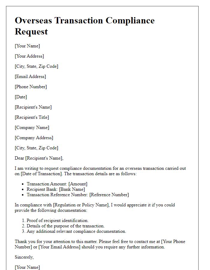 Letter template of overseas transaction compliance request