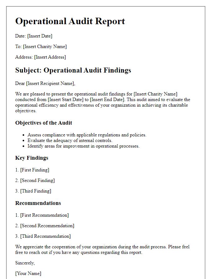 Letter template of operational audit for charity