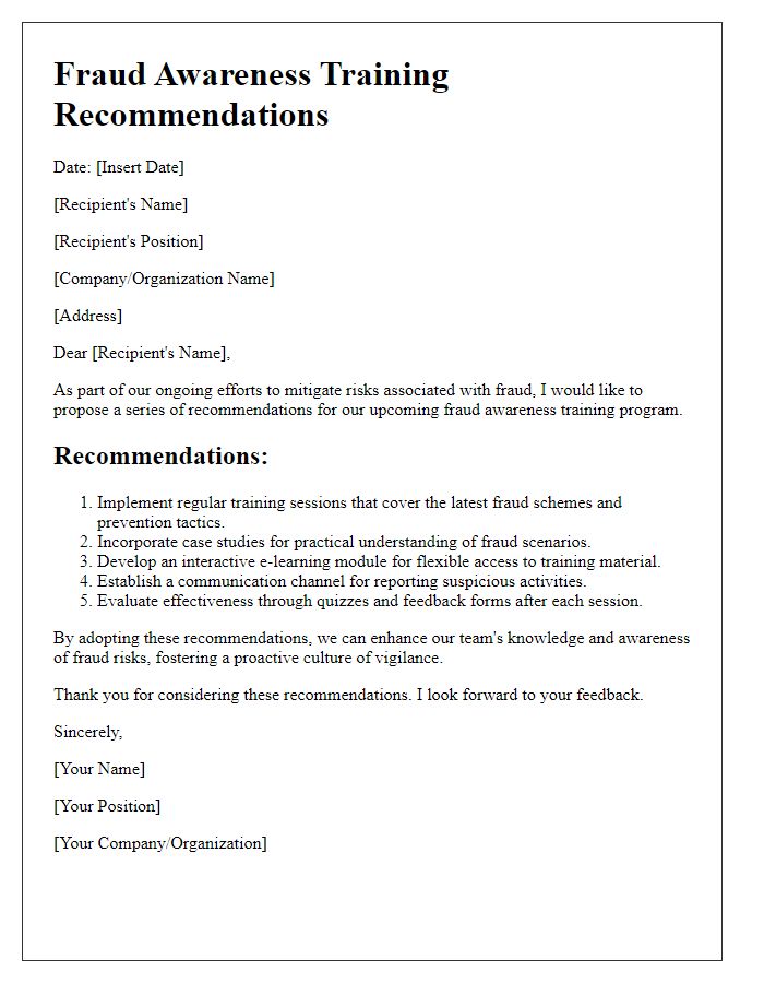 Letter template of fraud awareness training recommendations.