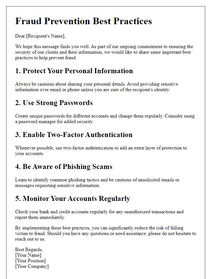 Letter template of fraud prevention best practices.