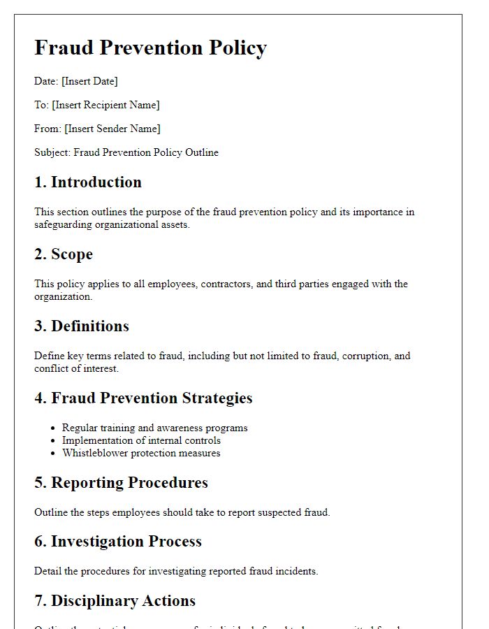 Letter template of fraud prevention policy outline.