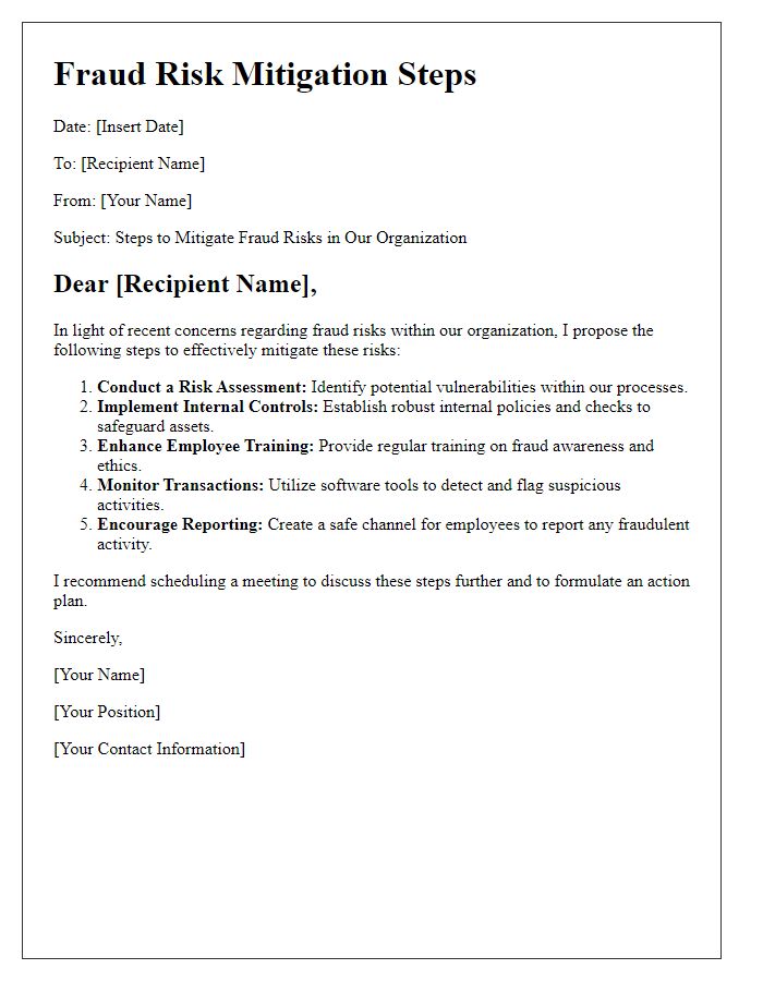 Letter template of steps to mitigate fraud risks.