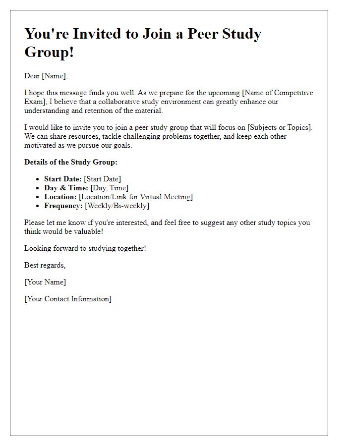 Letter template of peer study group invitation for competitive exam preparation