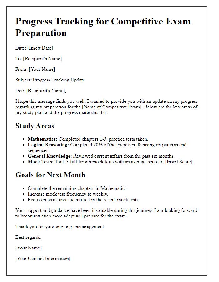 Letter template of progress tracking for competitive exam preparation