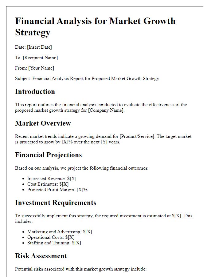 Letter template of financial analysis for market growth strategy