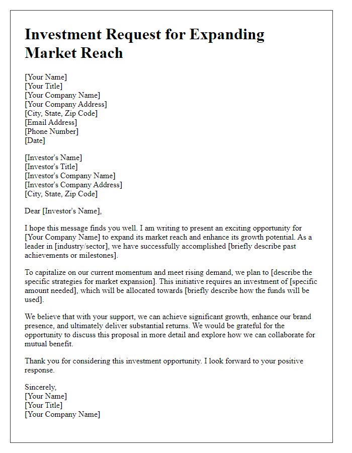 Letter template of investment request for expanding market reach