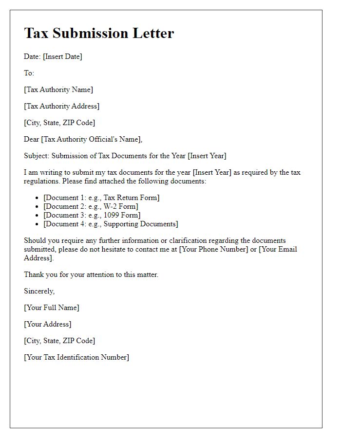 Letter template of tax submission document essentials