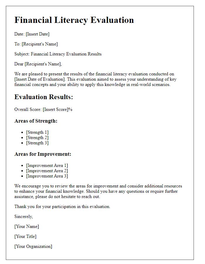 Letter template of financial literacy evaluation