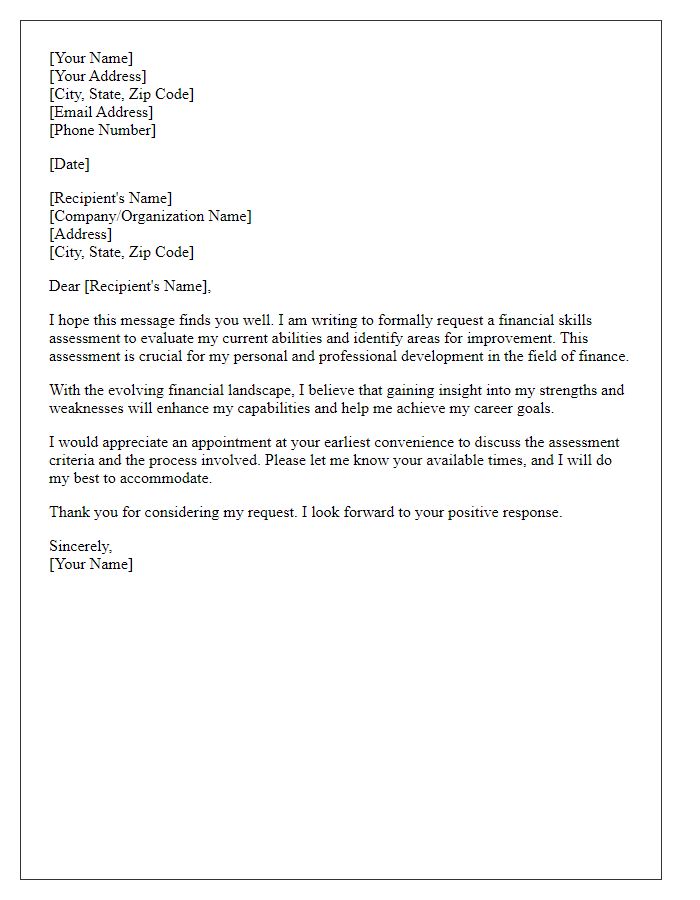 Letter template of financial skills assessment request