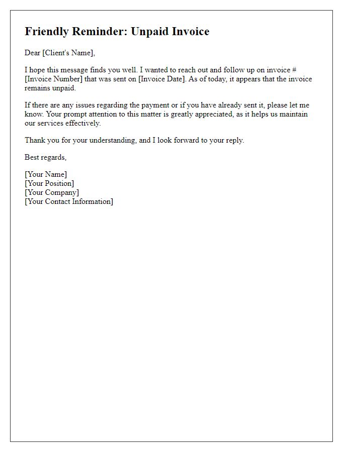 Letter template of friendly follow-up on unpaid invoices