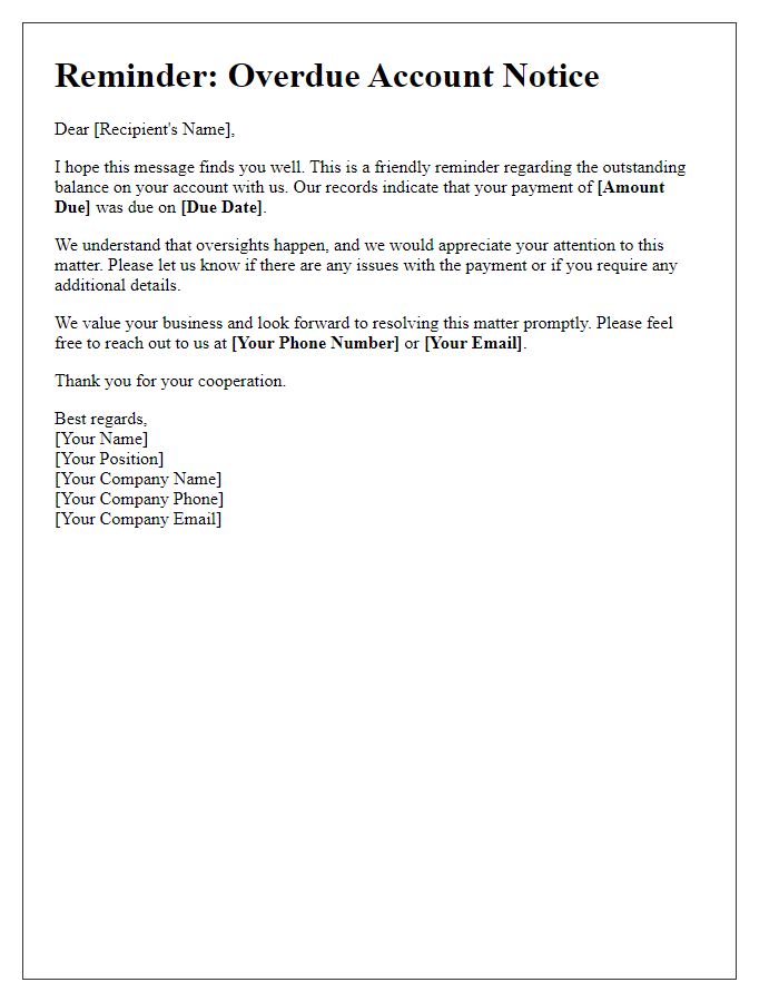 Letter template of professional reminder for overdue accounts receivable