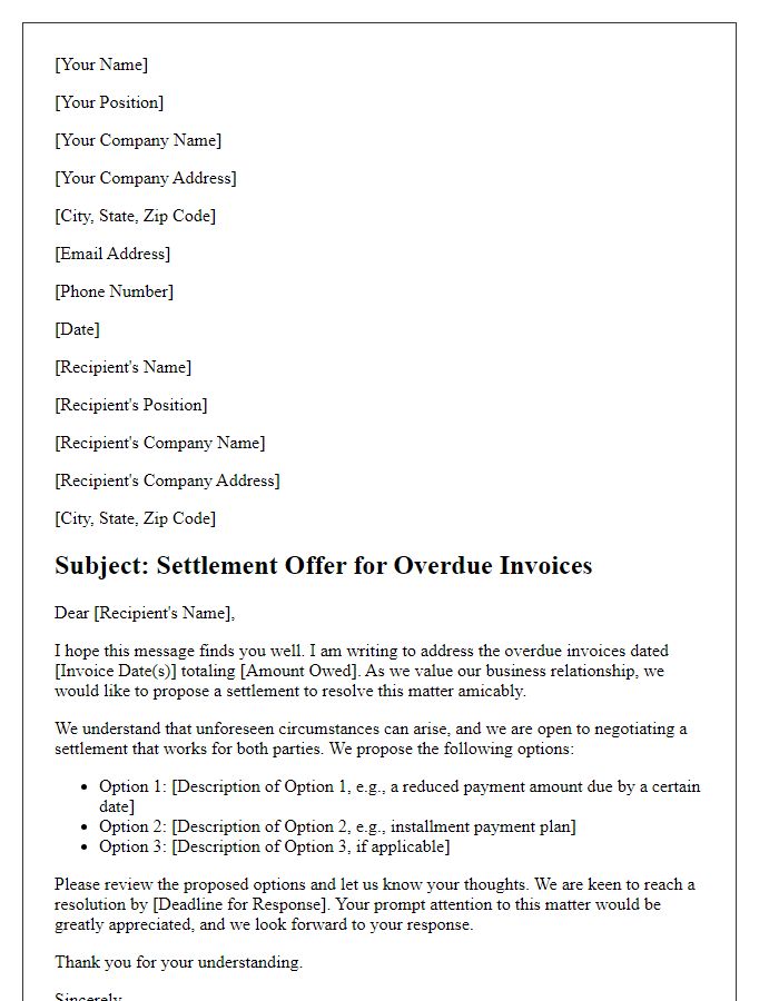 Letter template of settlement offer for overdue invoices