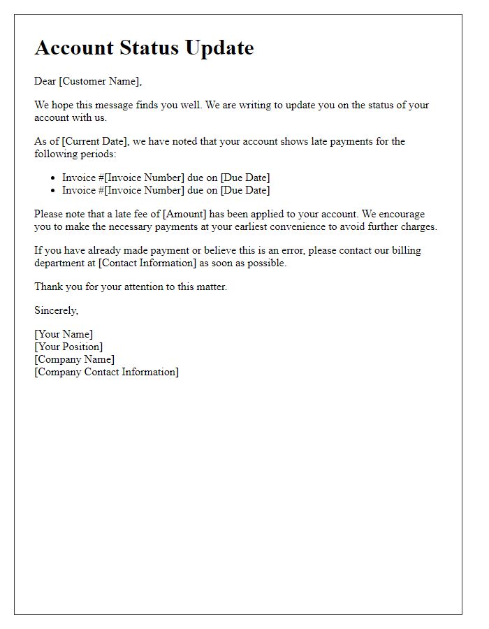Letter template of update on account status for late payments