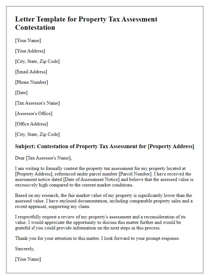 Letter template of property tax assessment contestation for real estate investors