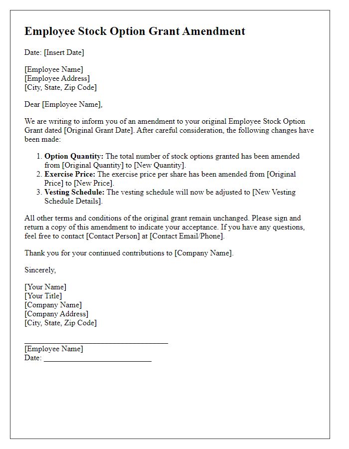 Letter template of employee stock option grant amendment.