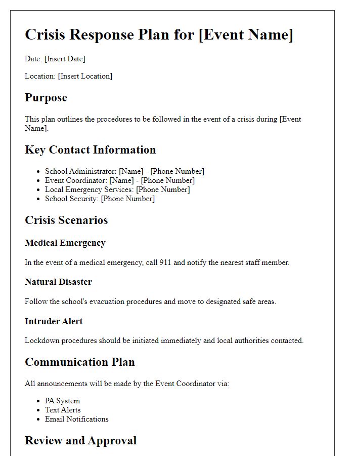 Letter template of crisis response plans for school events.