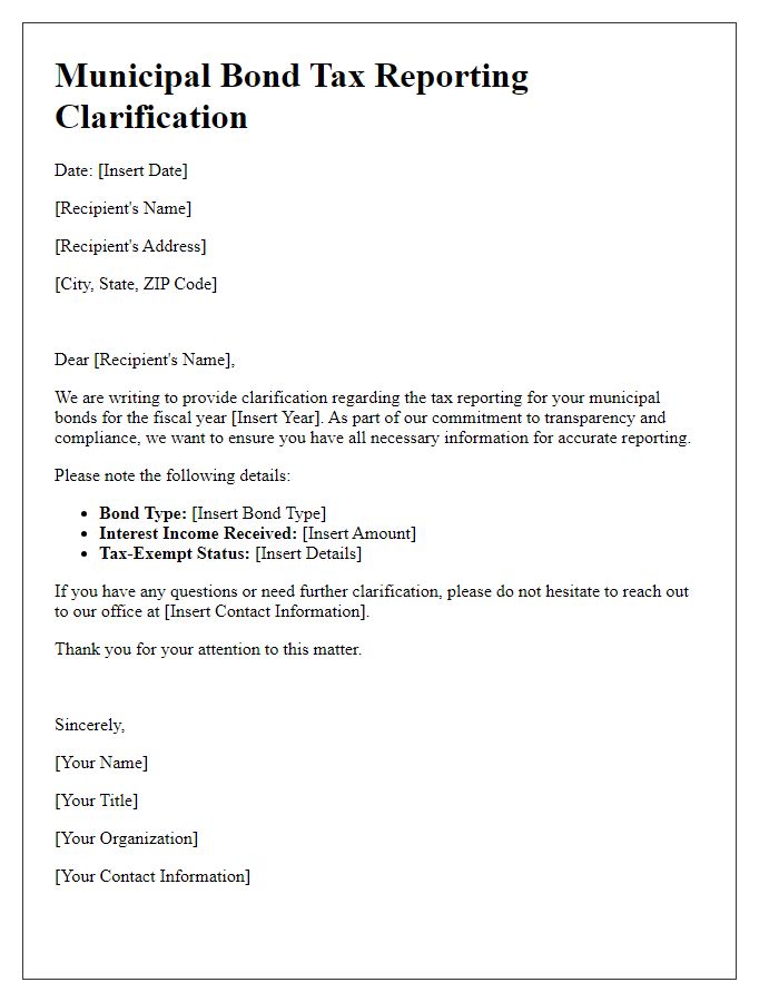 Letter template of municipal bond tax reporting clarification