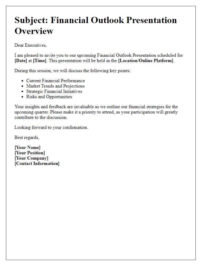 Letter template of financial outlook presentation for executives