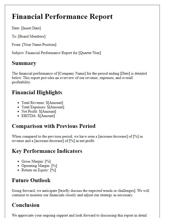 Letter template of financial performance report for board meeting