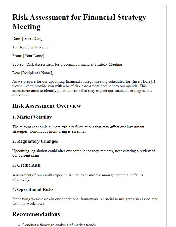 Letter template of risk assessment for financial strategy meeting