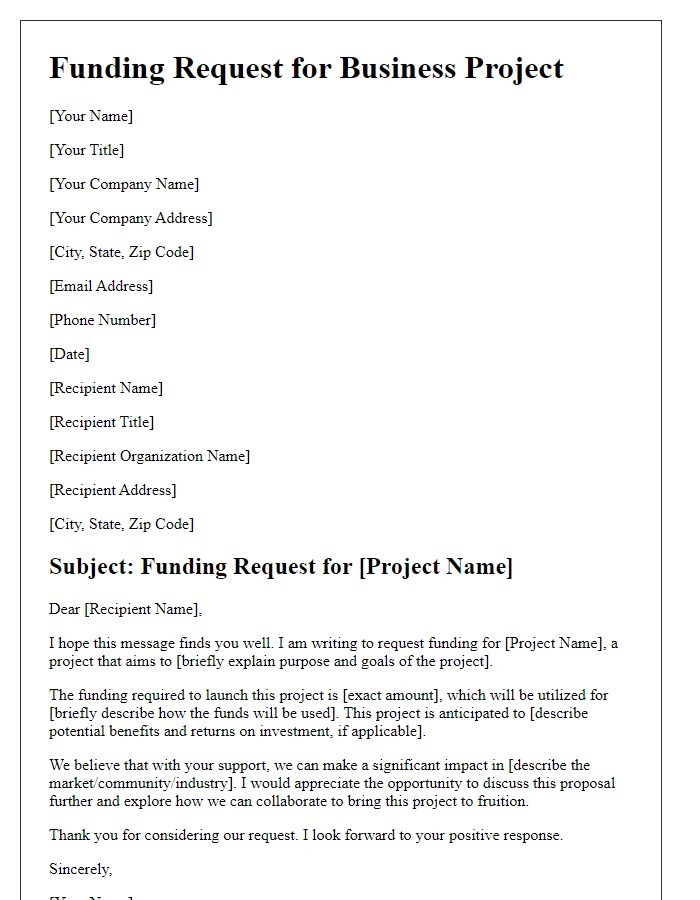 Letter template of funding request for business project