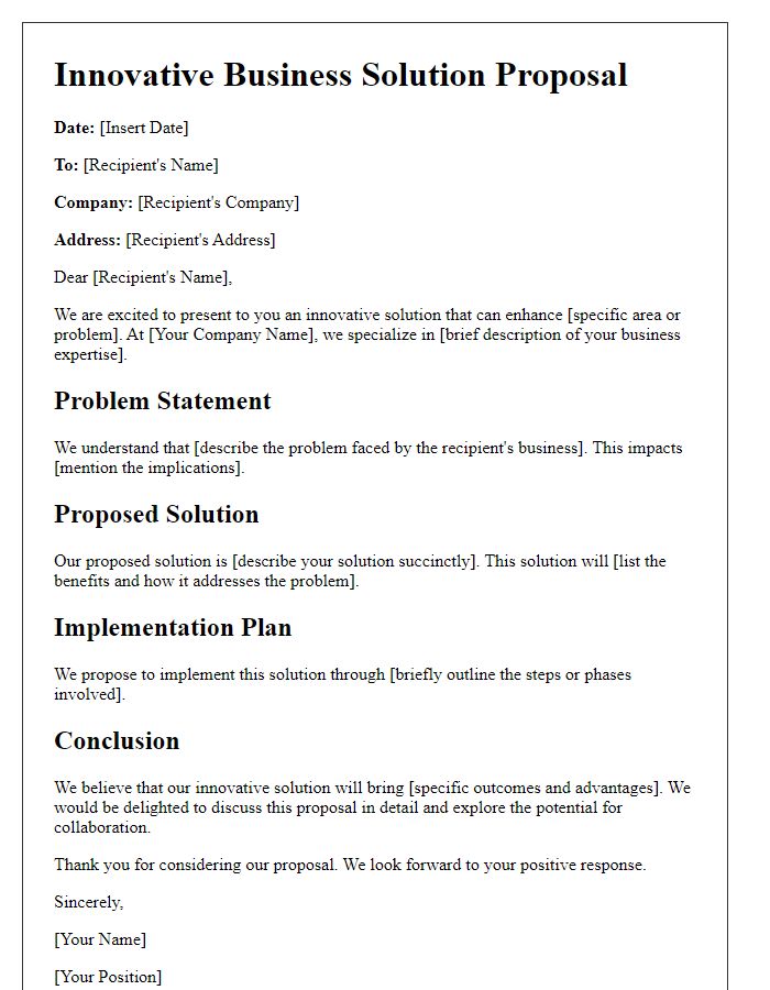 Letter template of innovative business solution proposal