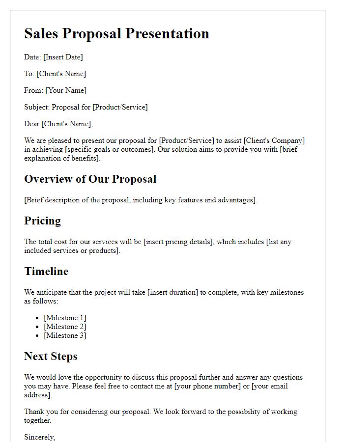 Letter template of sales proposal presentation