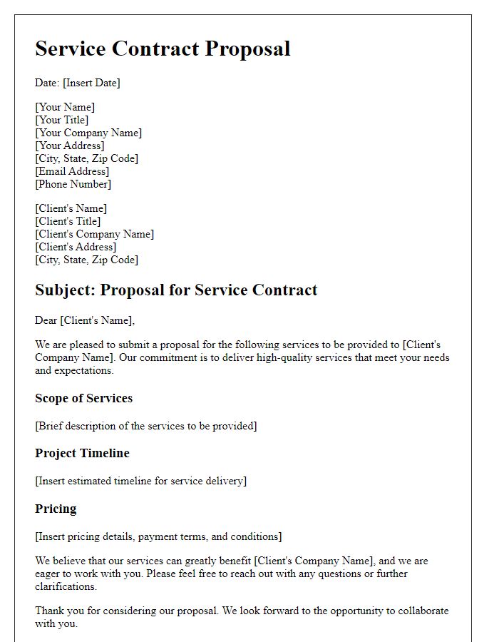 Letter template of service contract proposal