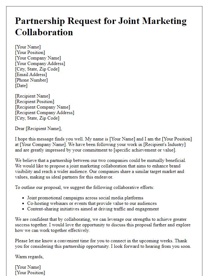 Letter template of partnership request for joint marketing collaboration