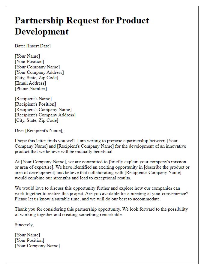 Letter template of partnership request for product development