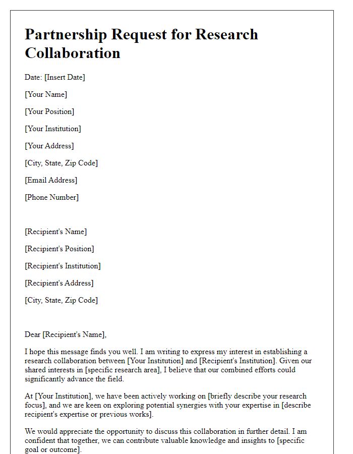 Letter template of partnership request for research collaboration