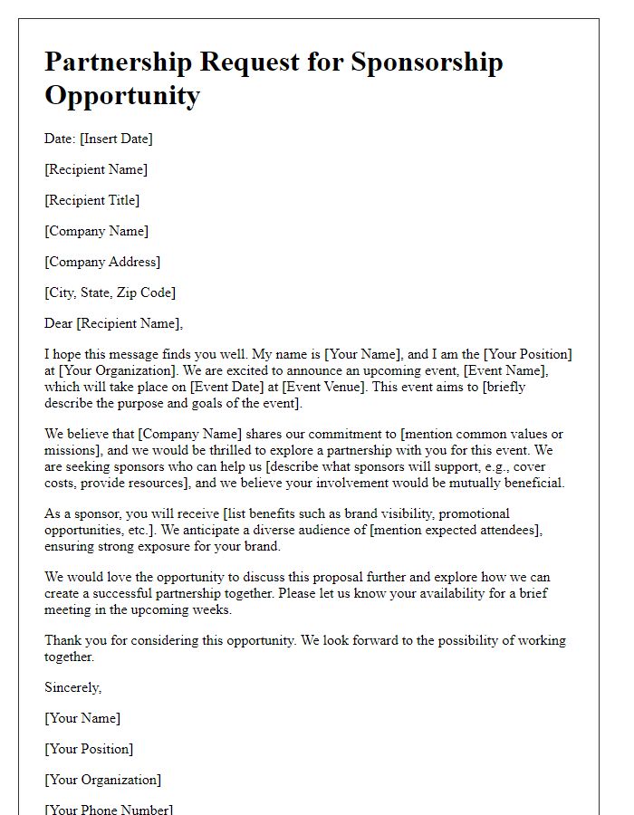 Letter template of partnership request for sponsorship opportunity