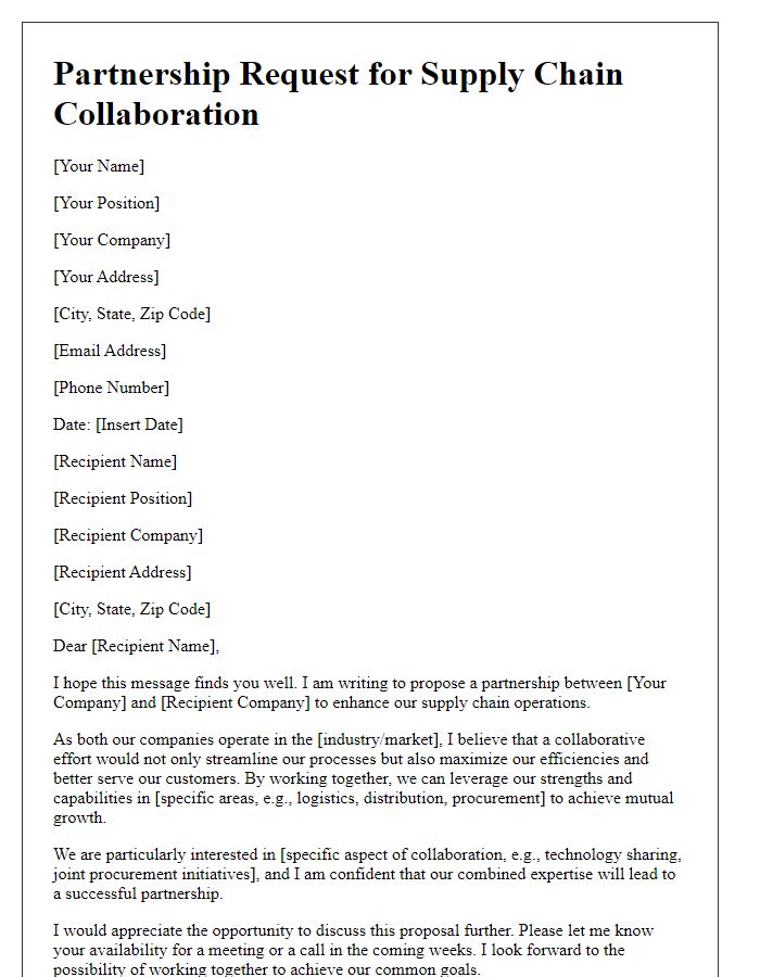 Letter template of partnership request for supply chain collaboration