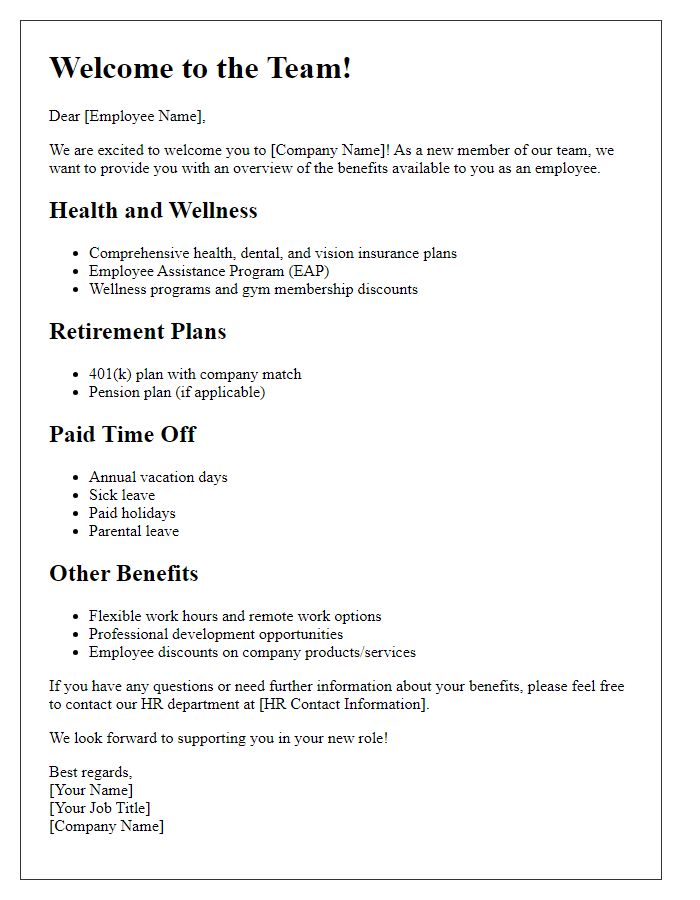 Letter template of benefits overview for new employees