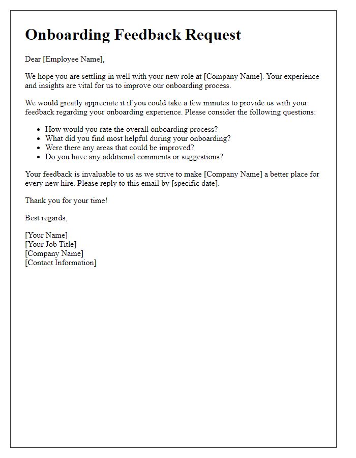Letter template of onboarding feedback request