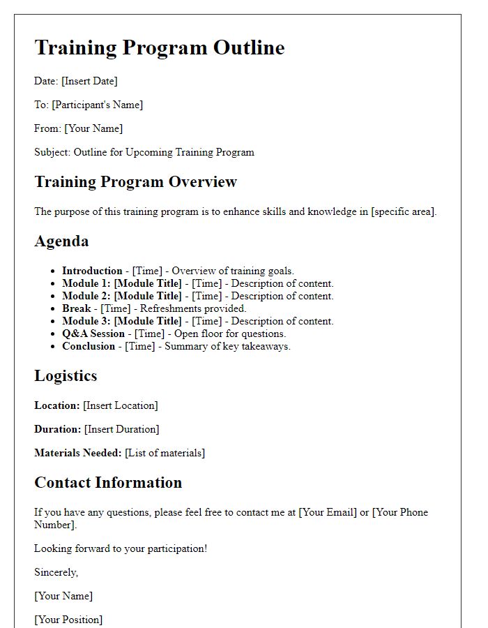 Letter template of training program outline