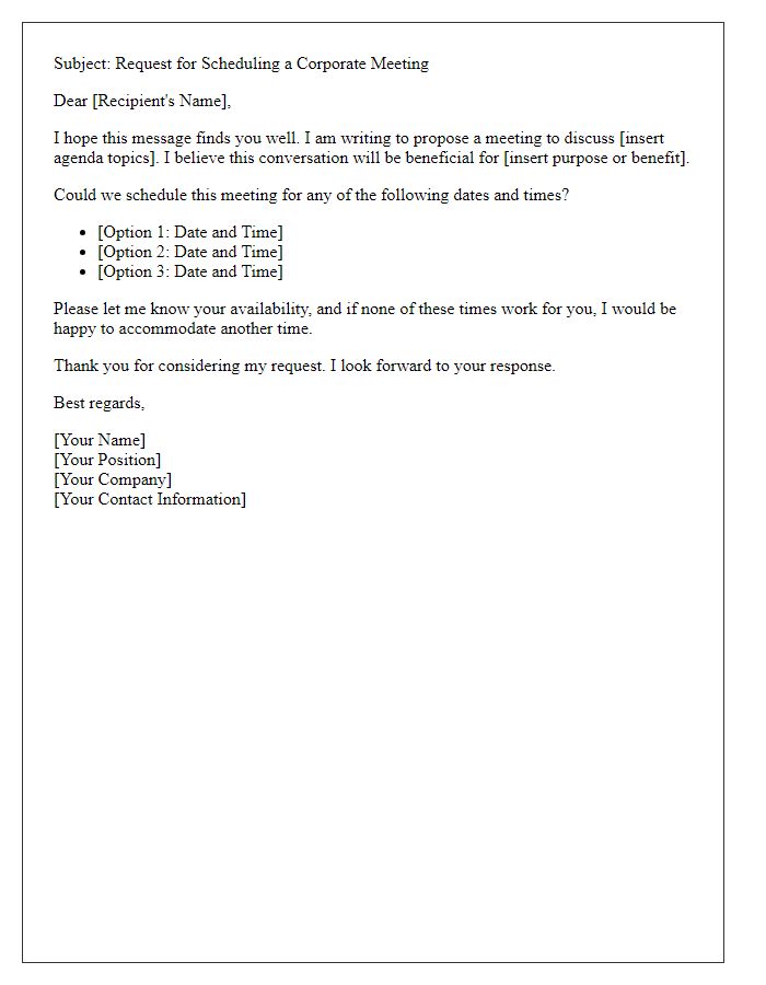 Letter template of corporate meeting scheduling request