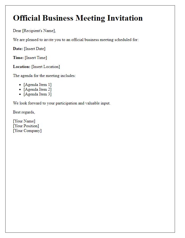 Letter template of official business meeting invitation