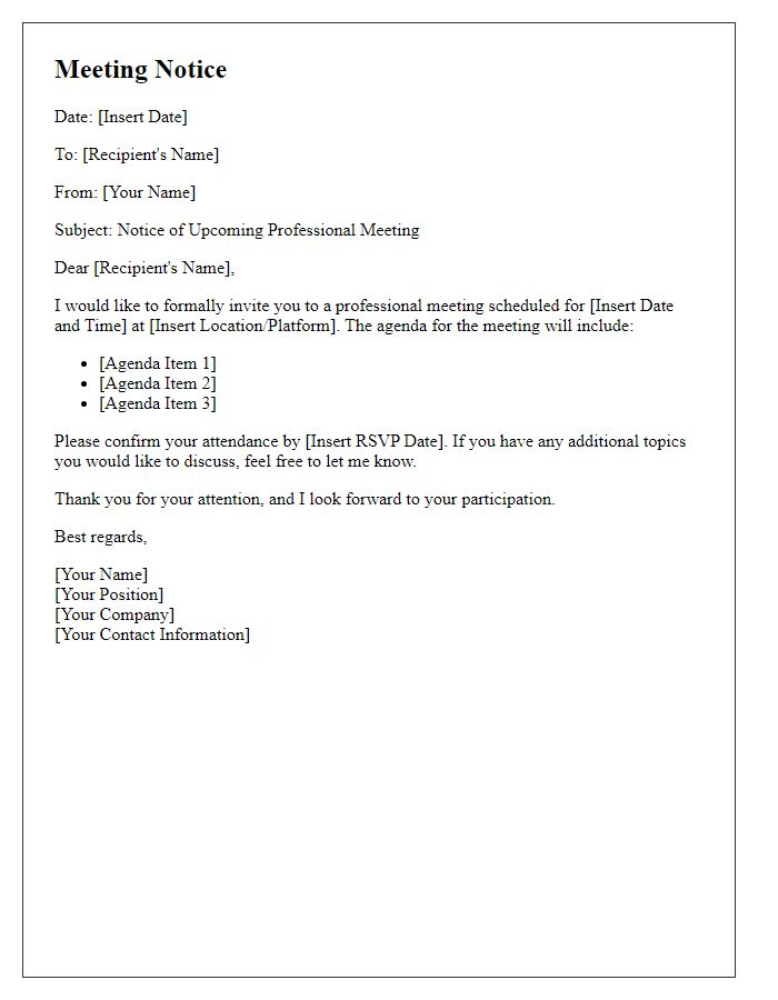 Letter template of professional meeting notice