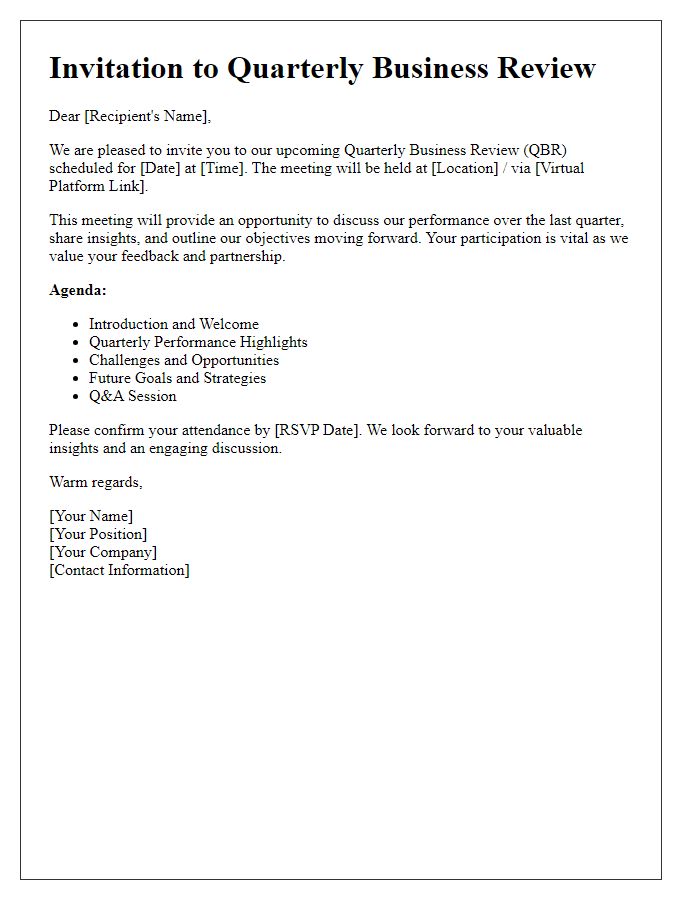 Letter template of quarterly business review invitation