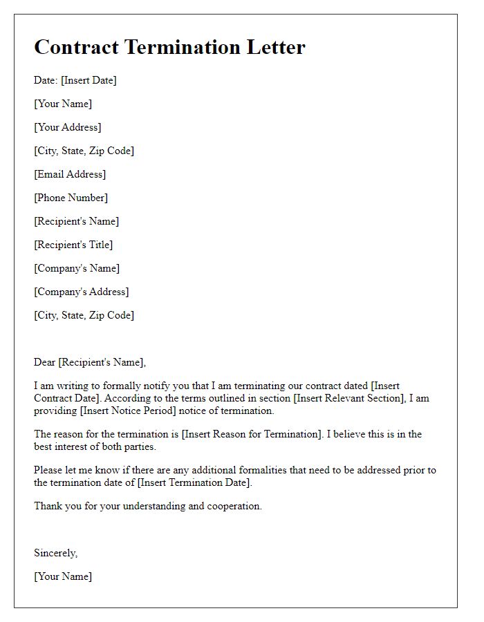 Letter template of contract termination communication