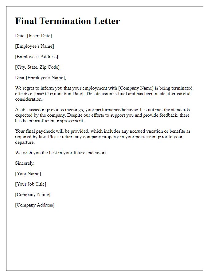 Letter template of final termination letter