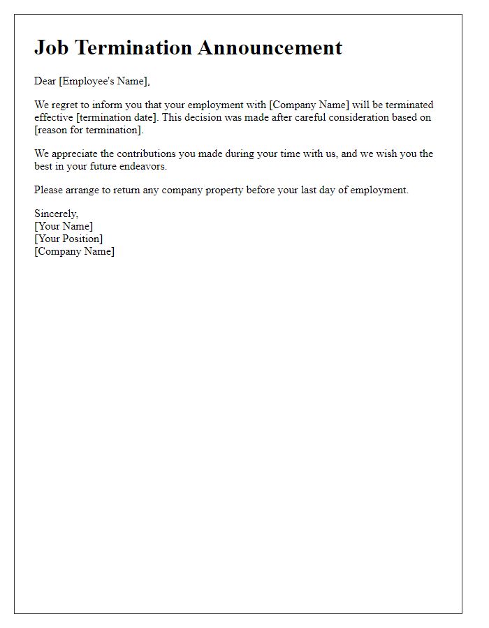 Letter template of job termination announcement